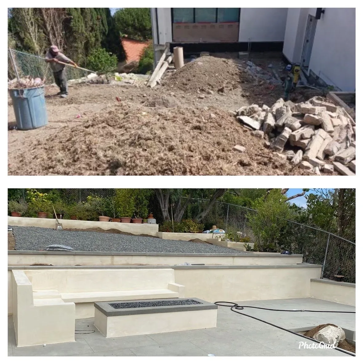 Before and after of a backyard concrete transformation